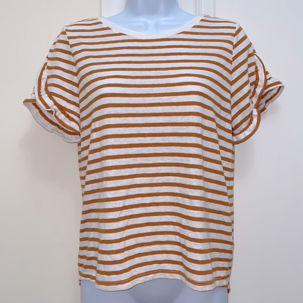A New Day Women’s linen blend top, cute ruffle short sleeve Size Small